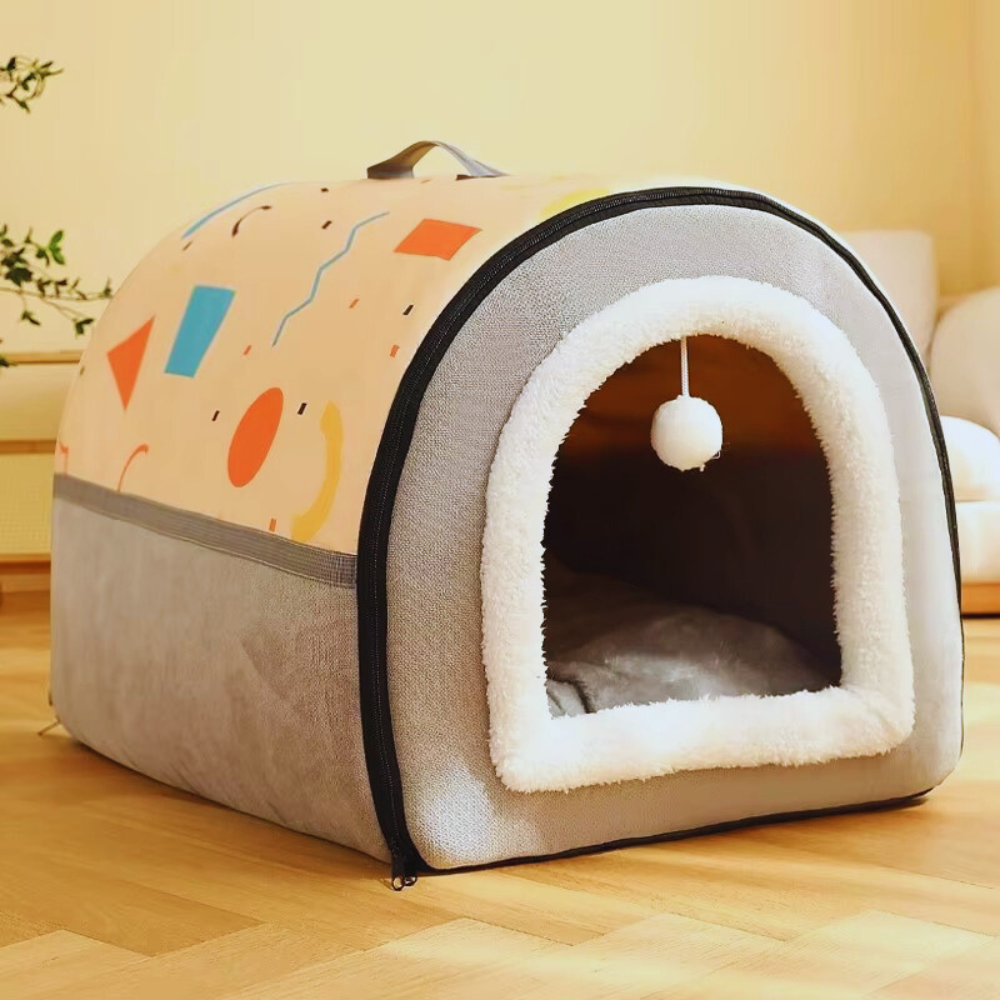 ComfyWinter Hut Enclosed Coral Fleece Pet Bed