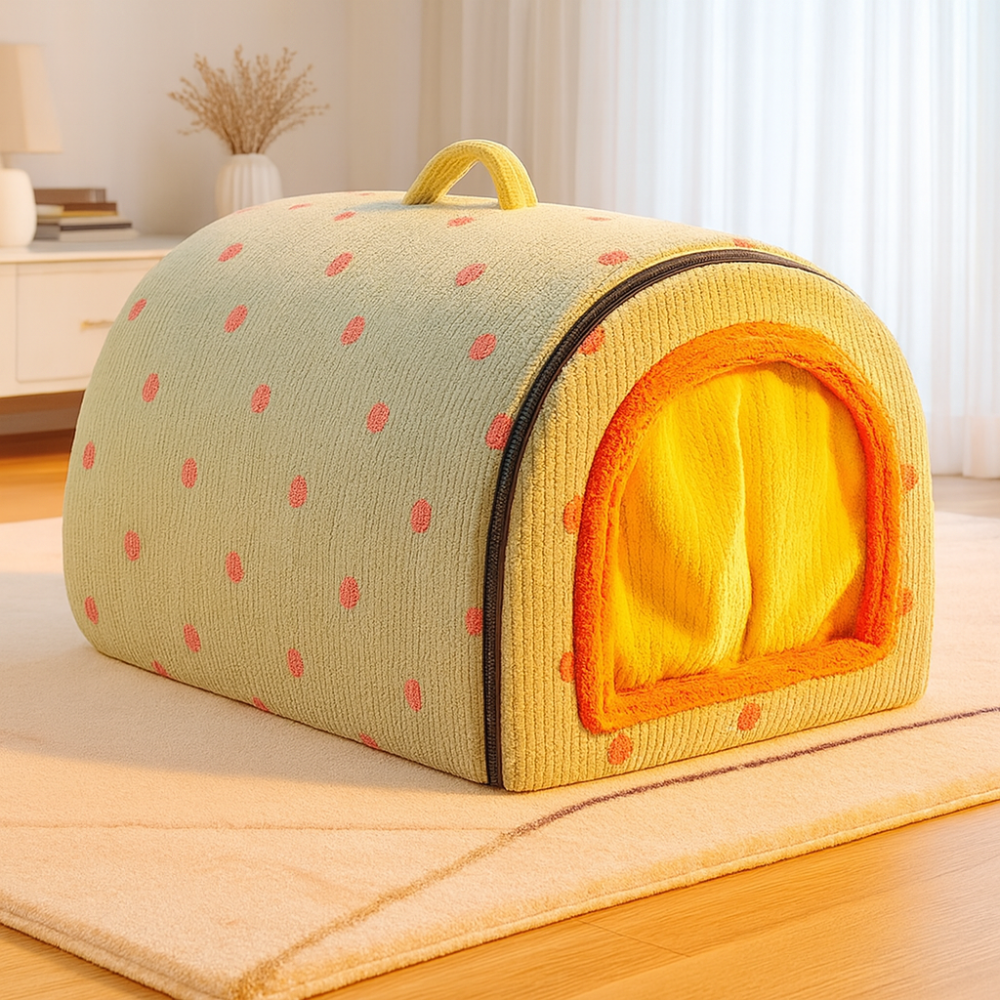 ComfyWinter Hut Enclosed Coral Fleece Pet Bed